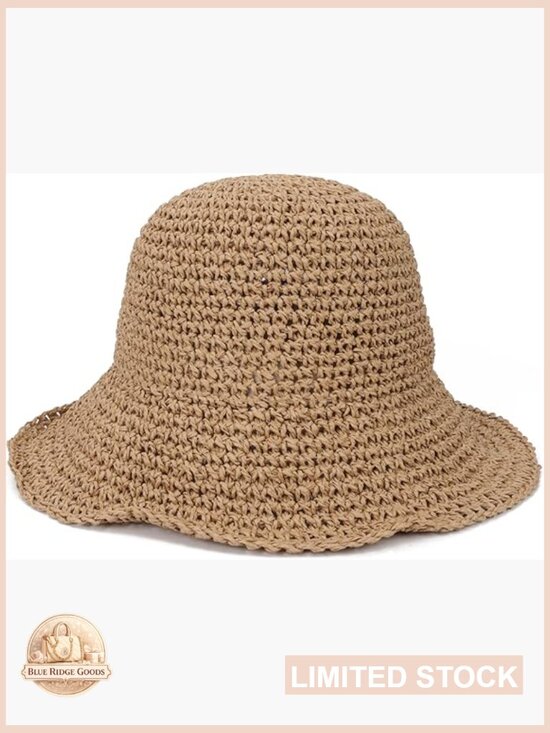 Crochet Straw Sun Hat Wide Brim Foldable Floppy Beach Summer Travel Adjustable main image 7